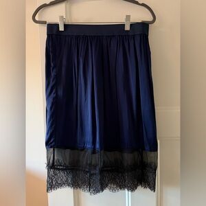 Elegant Navy Blue Skirt with Black Lace Trim